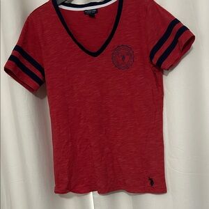 U.S. Polo Assn. Red V-Neck Top with Navy Stripes